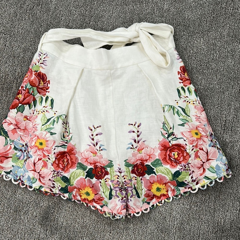 Zimmermann High Waist White and Red Floral Shorts
